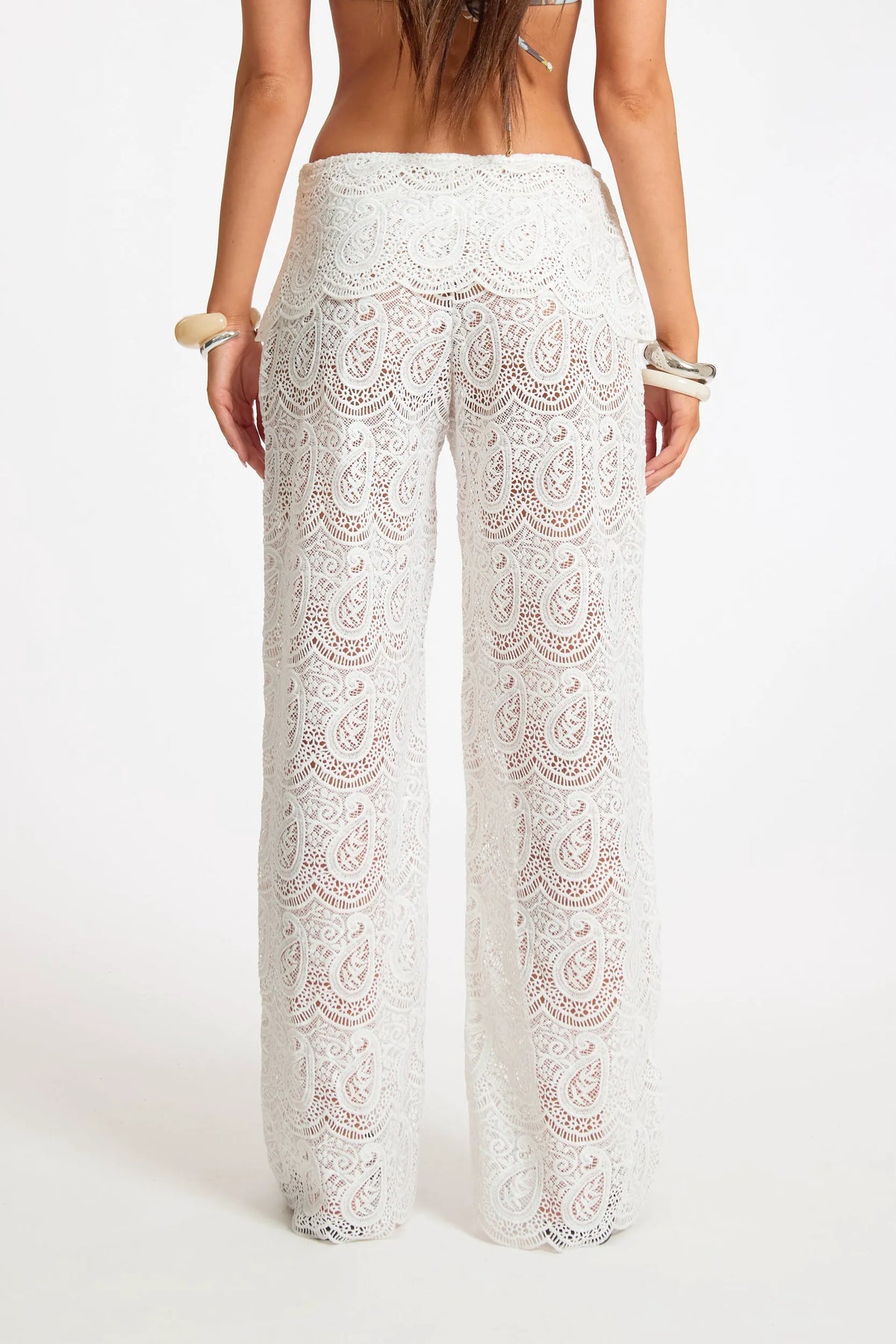 Paisley Crochet Fold Over Straight Leg Trouser