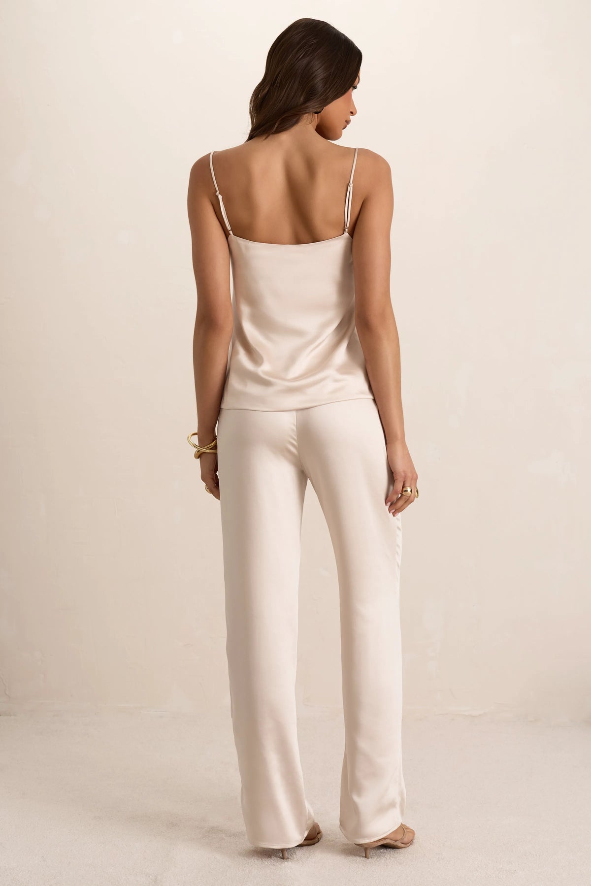 Cream Butter Satin Tailored Straight Leg Trouser