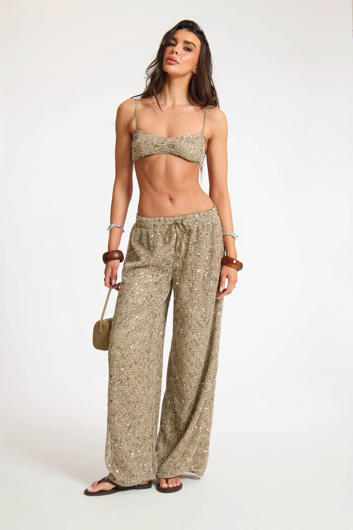 Crochet Sequin Ruched Front Bralette