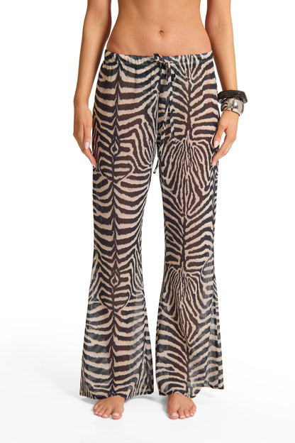 Zebra Print Low Rise Drawstring Slochy Wide Leg Trouser