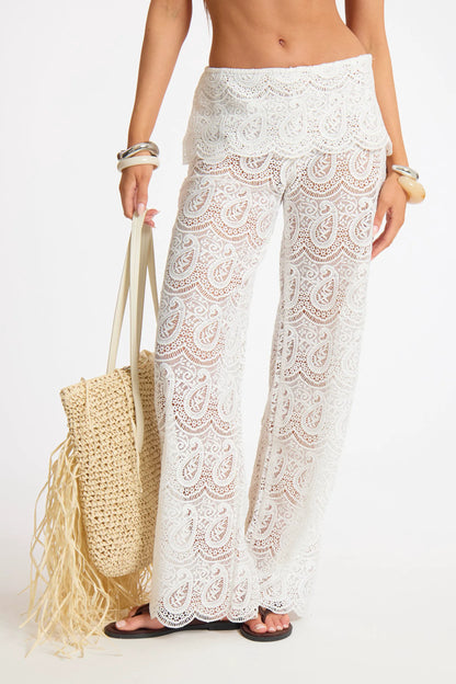 Paisley Crochet Fold Over Straight Leg Trouser