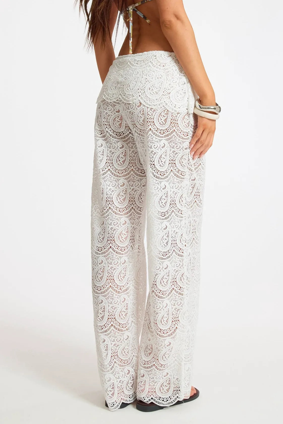 Paisley Crochet Fold Over Straight Leg Trouser