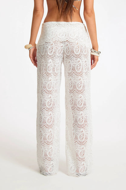 Paisley Crochet Fold Over Straight Leg Trouser
