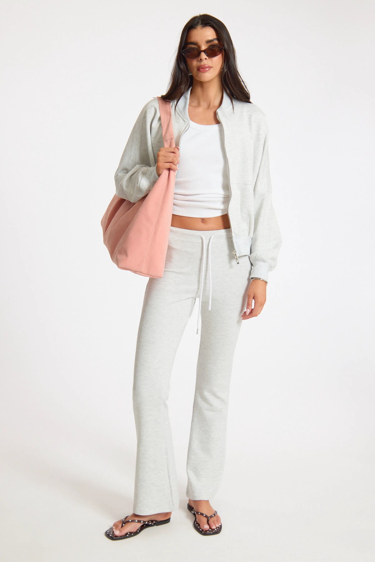 Bleached Grey Fitted Stretch Drawstring Pants