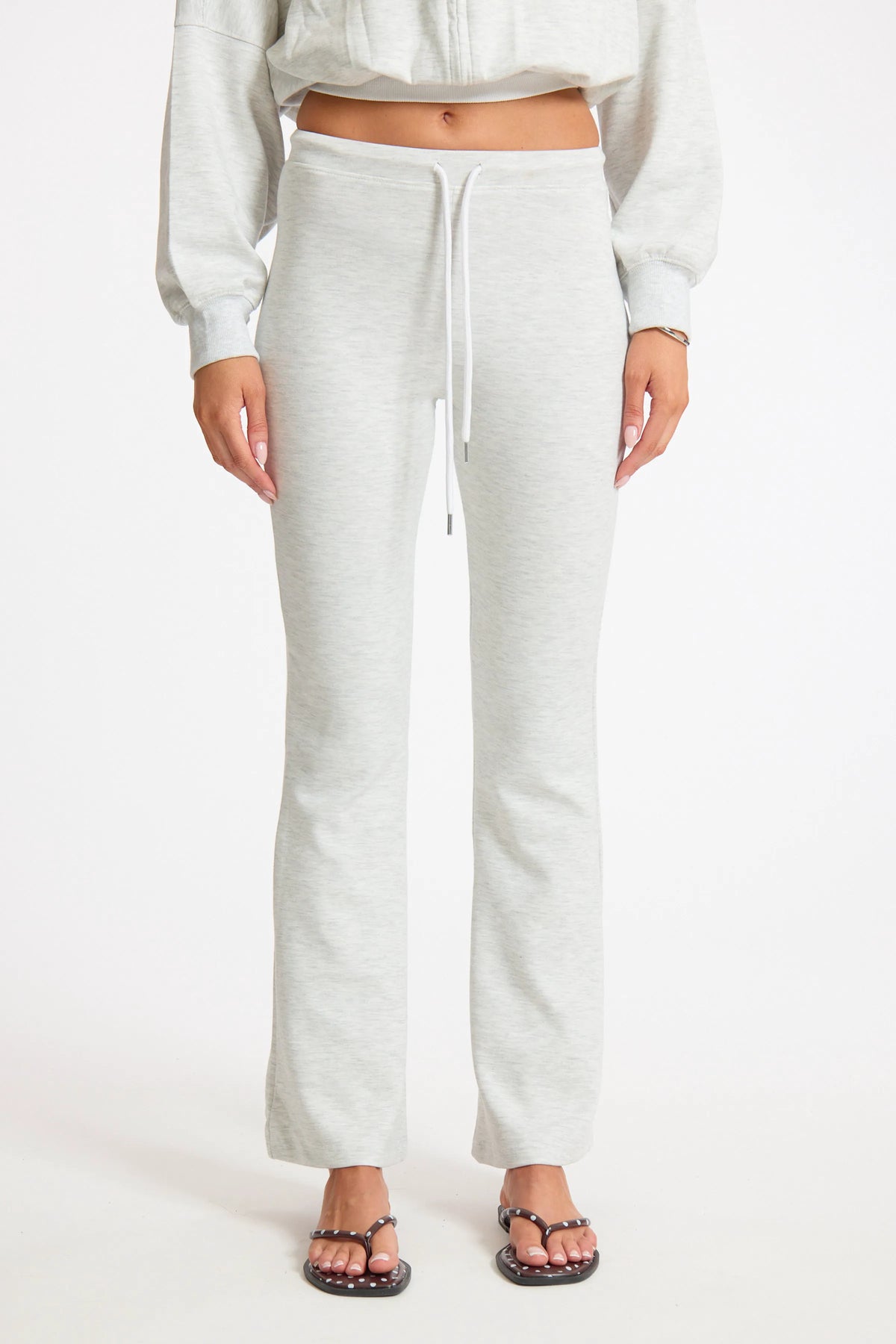 Bleached Grey Fitted Stretch Drawstring Pants