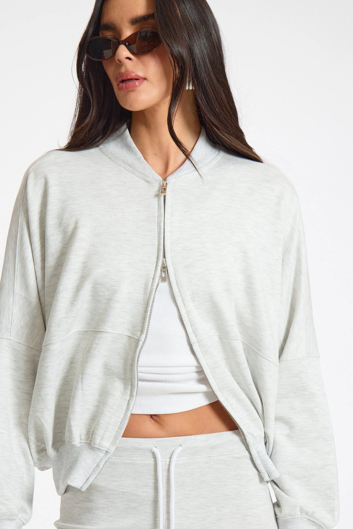 Bleached Grey Slouch Fit Double Zip Hoodie