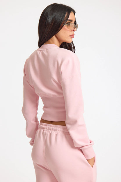 Pink Popper Button Ribbed Waist Sweatshirt
