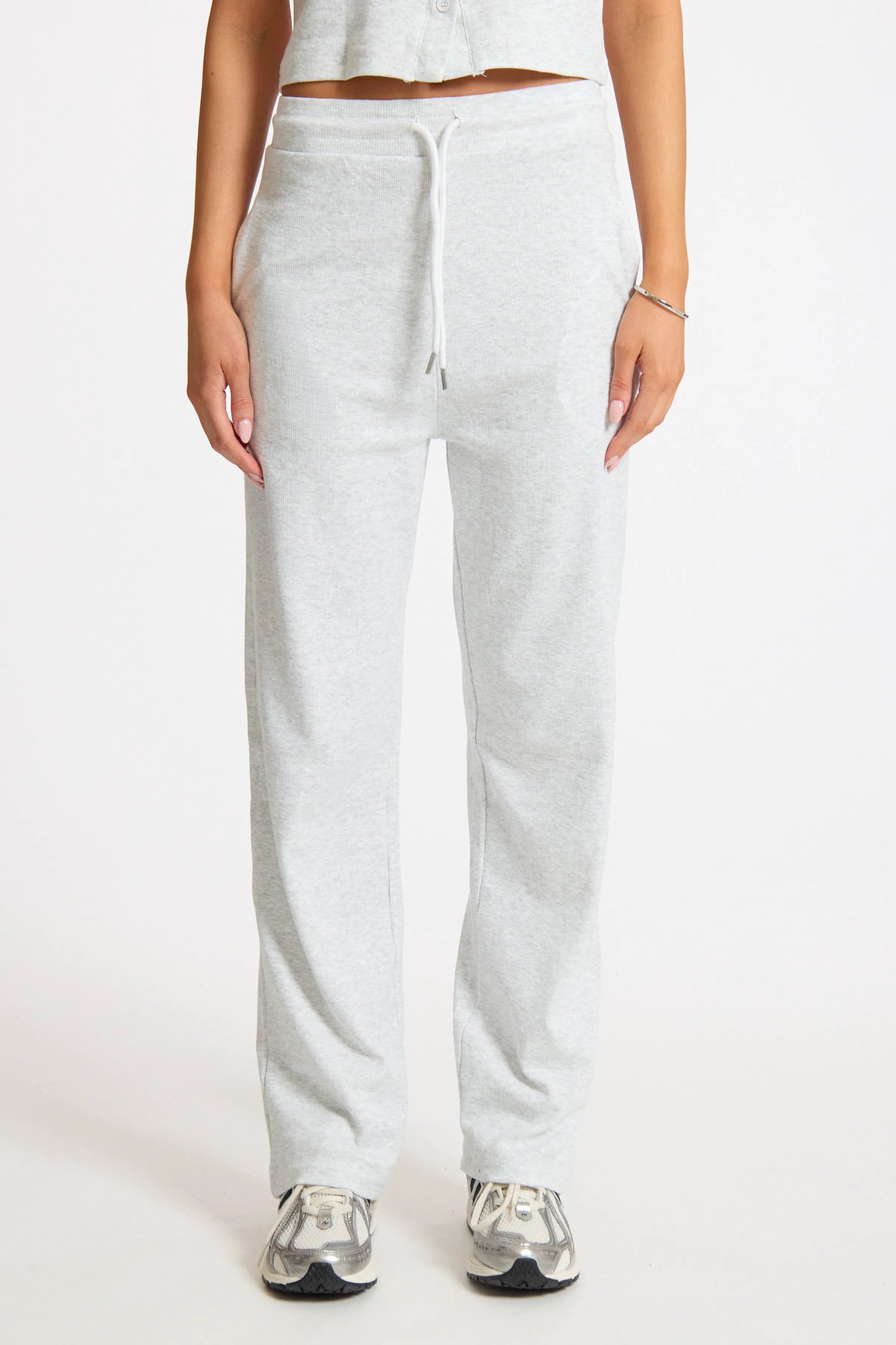 Grey Casual Adjustable Waist Ribbed Pants