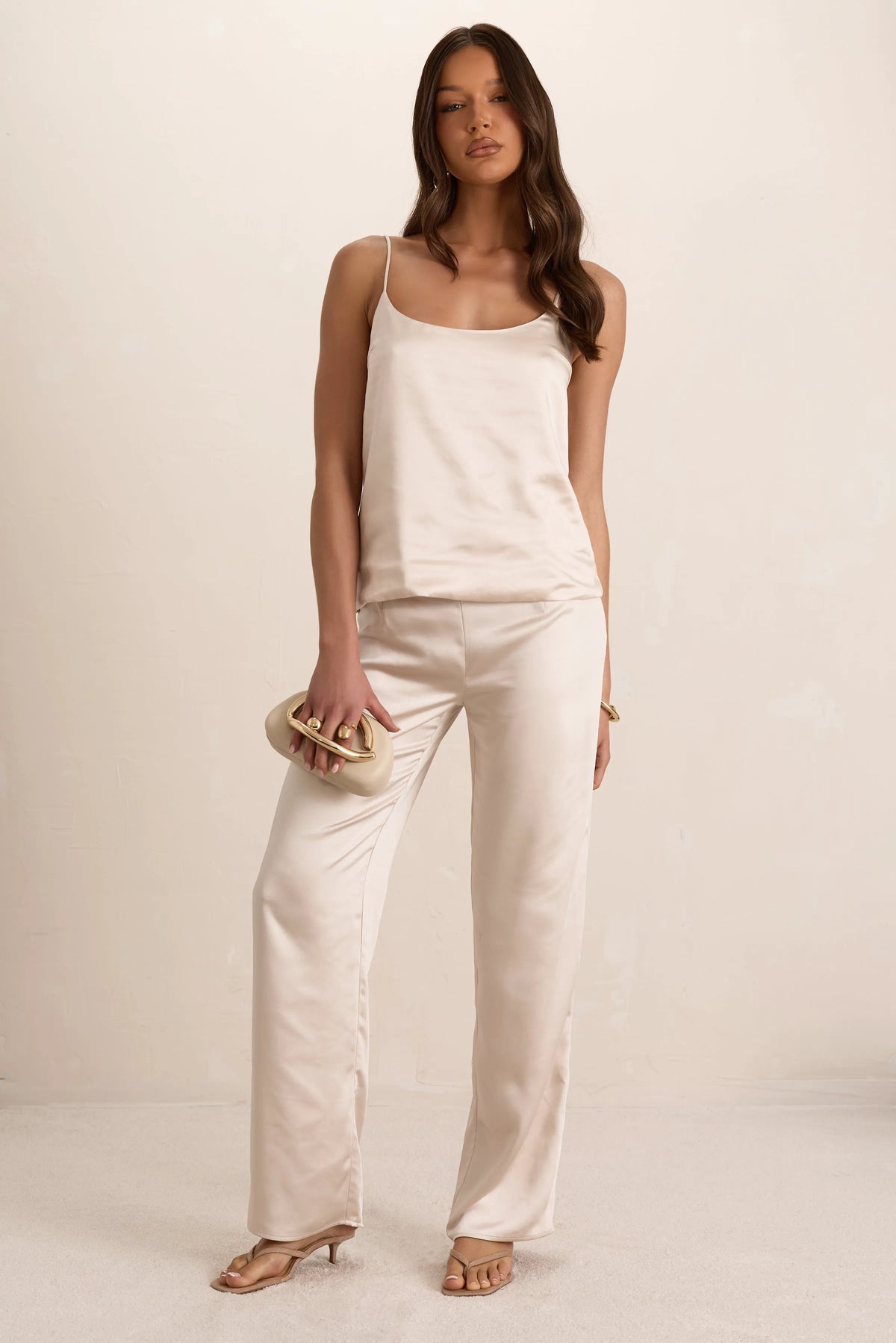 Cream Butter Satin Tailored Straight Leg Trouser