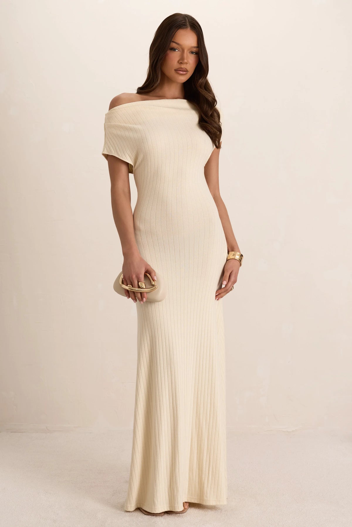 Cream Soft Ribbed Slouchy Maxi Dress