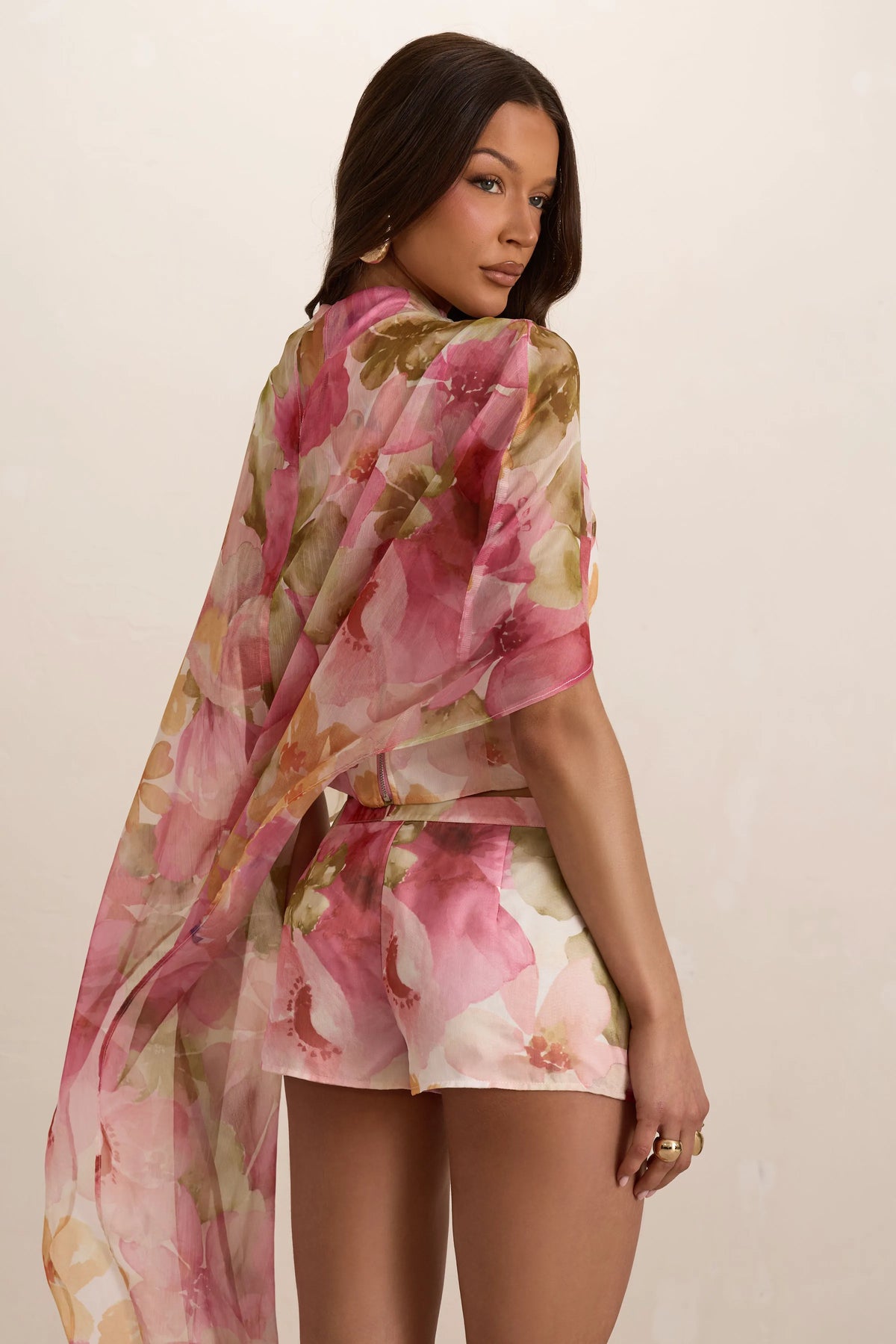 Pink Woven Floral Structured Shorts