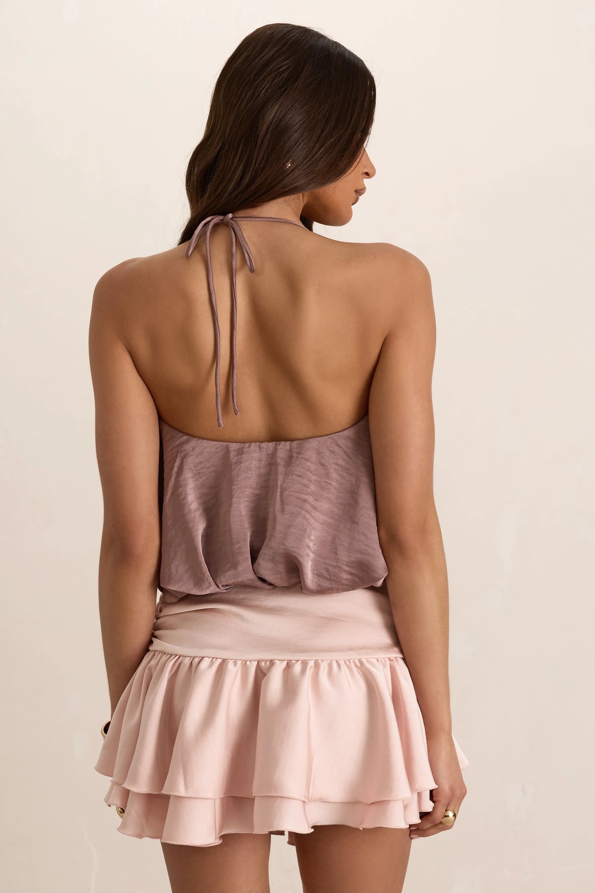 Mauve Satin Ruched Puff Ball Top