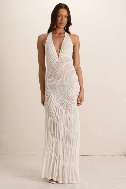 White Shirred Maxi Dress