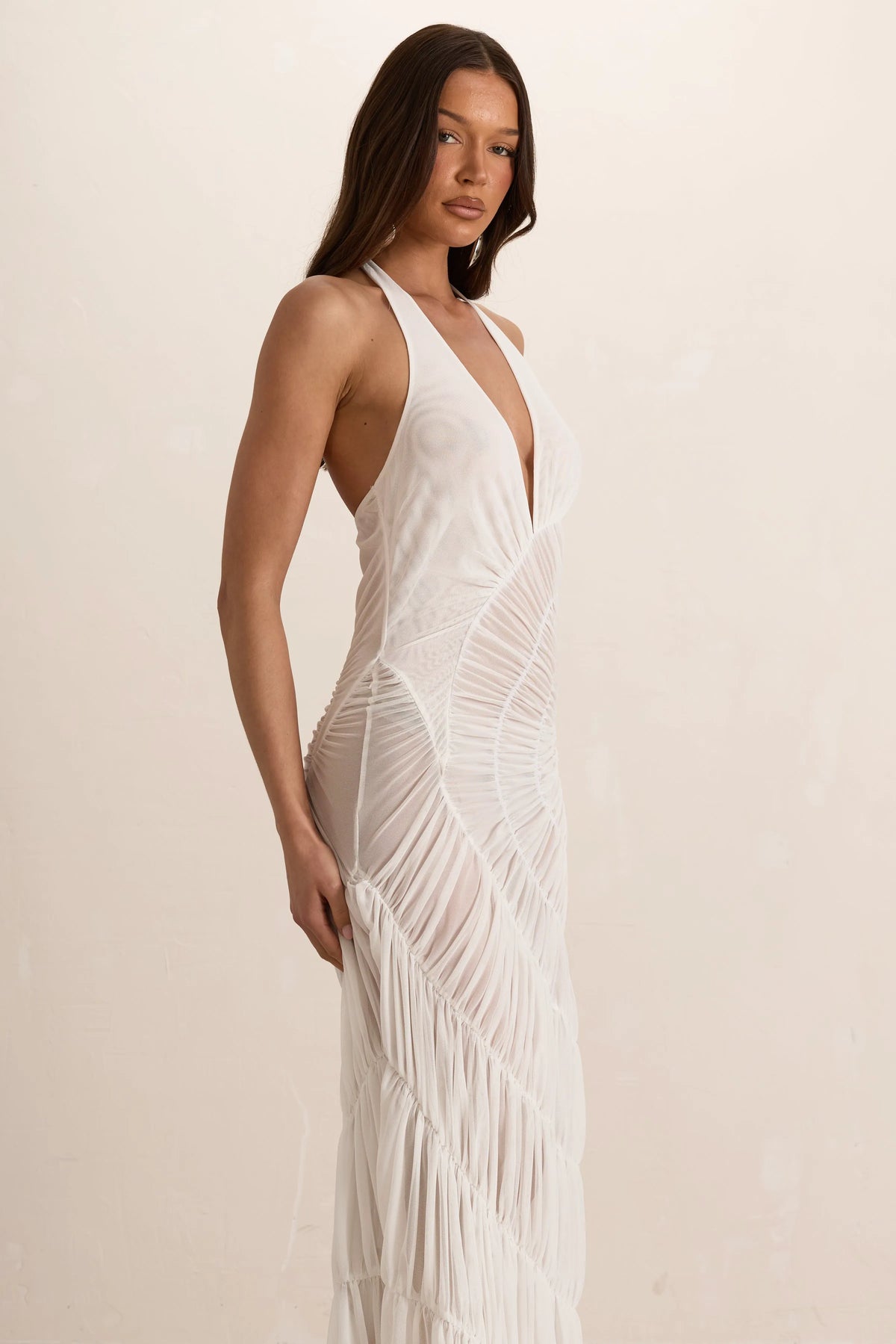 White Shirred Maxi Dress