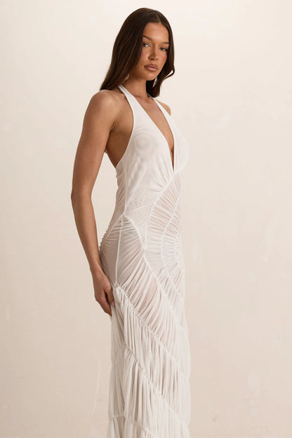 White Shirred Maxi Dress