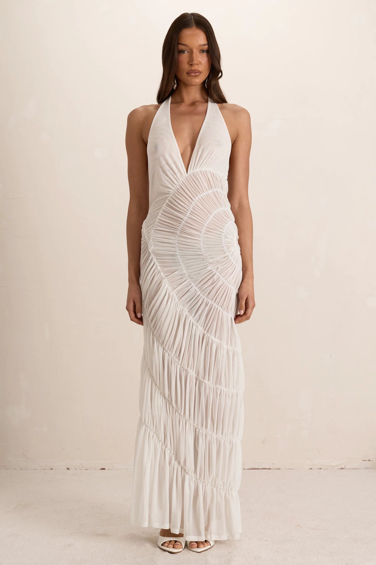 White Shirred Maxi Dress