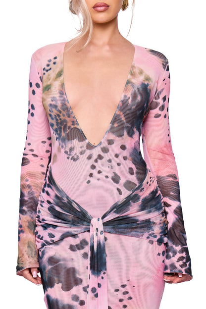 Pink Printed Drape Maxi Dress