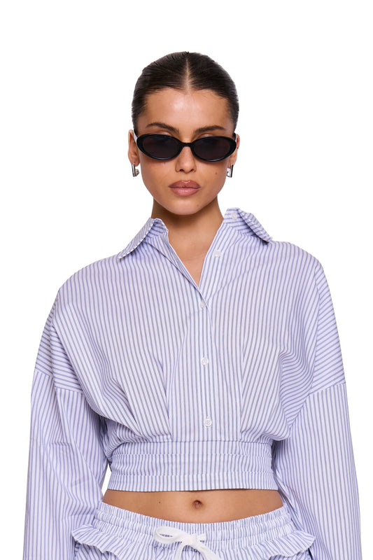Blue Pinstripe Cropped Shirt