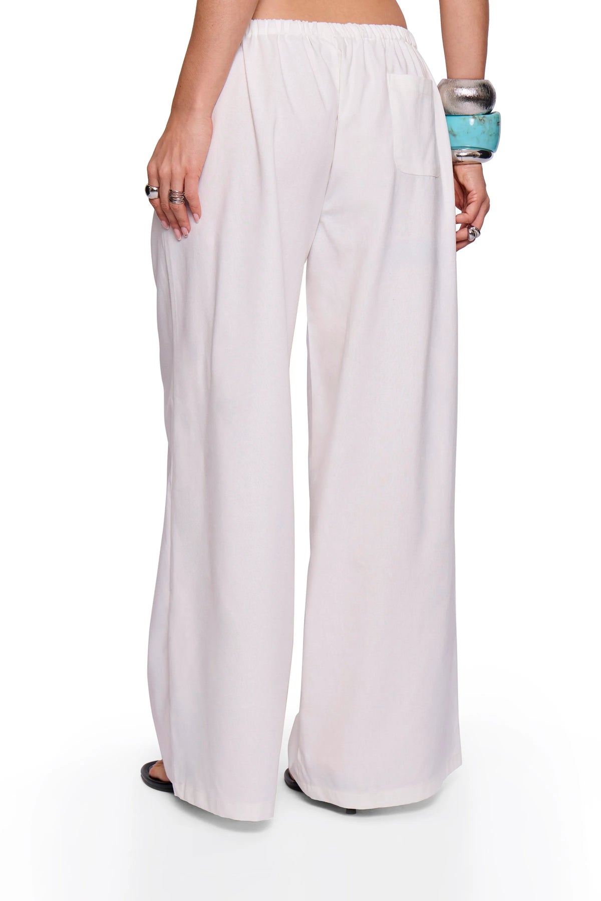 White Linen Blend Wide Trouser