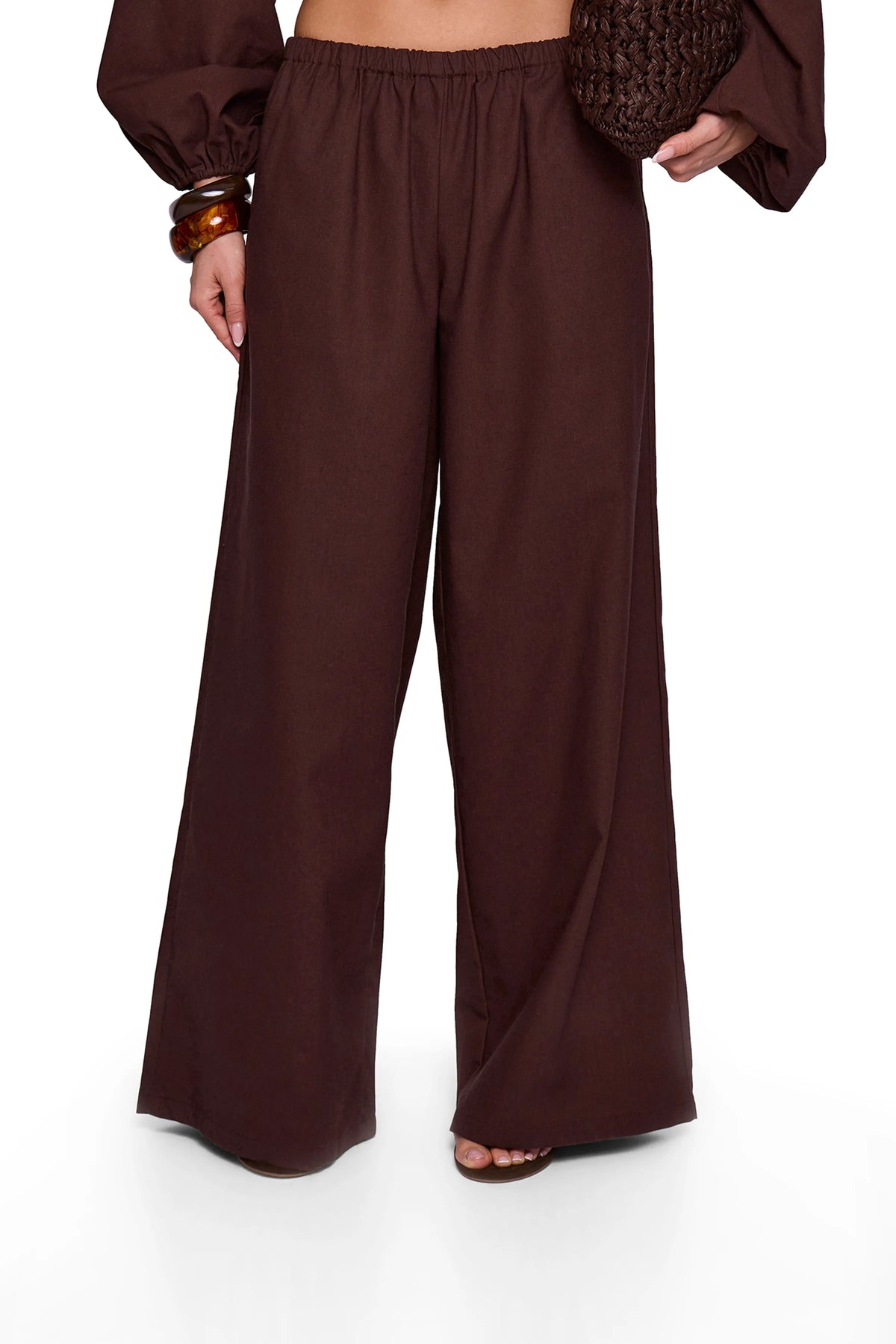 Brown Linen Blend Wide Trouser