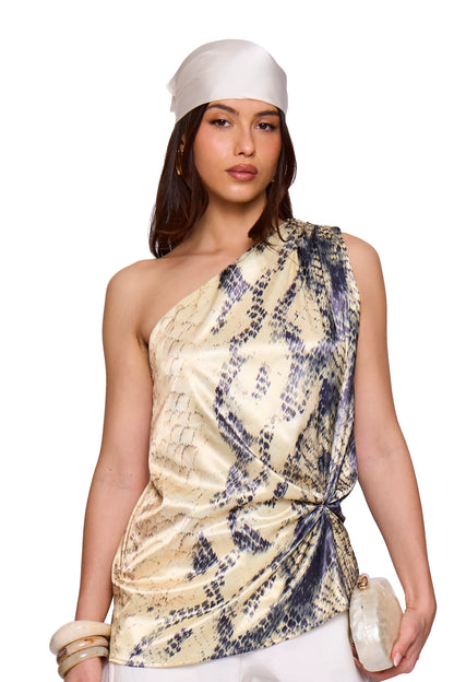 Yellow Printed One Shoulder Top