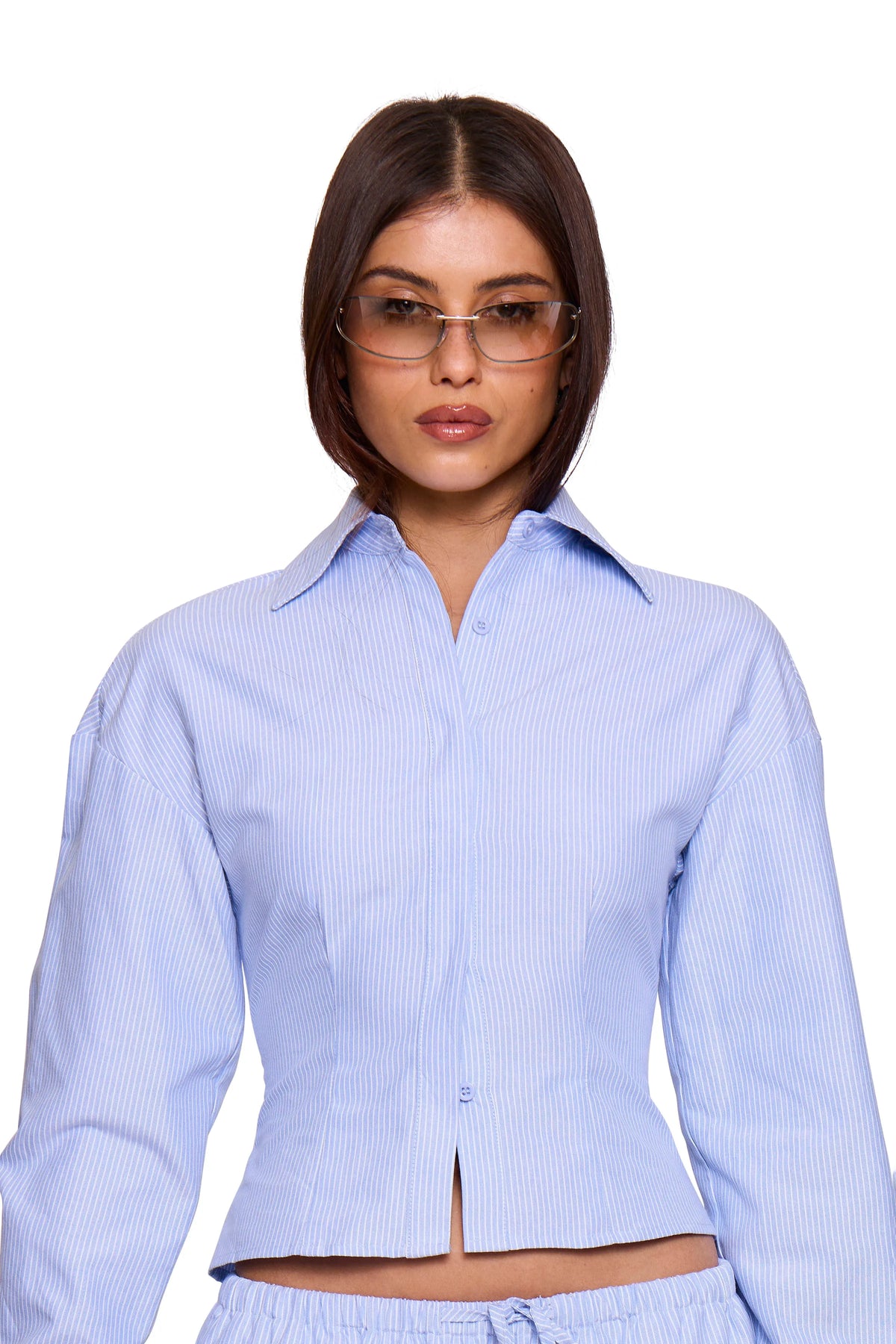 Blue Pinstripe Cinched Shirt