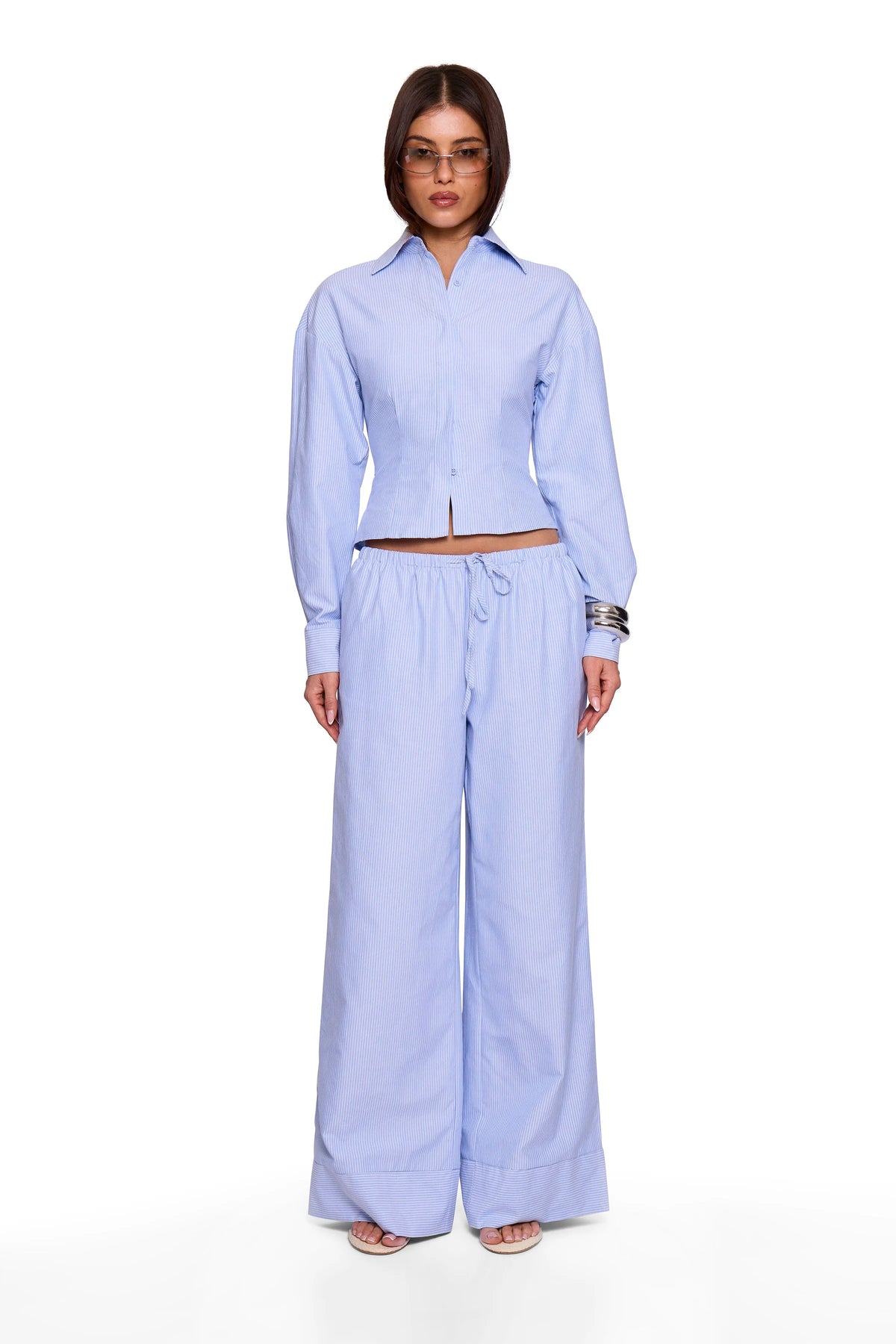Blue Pinstripe Wide Trouser