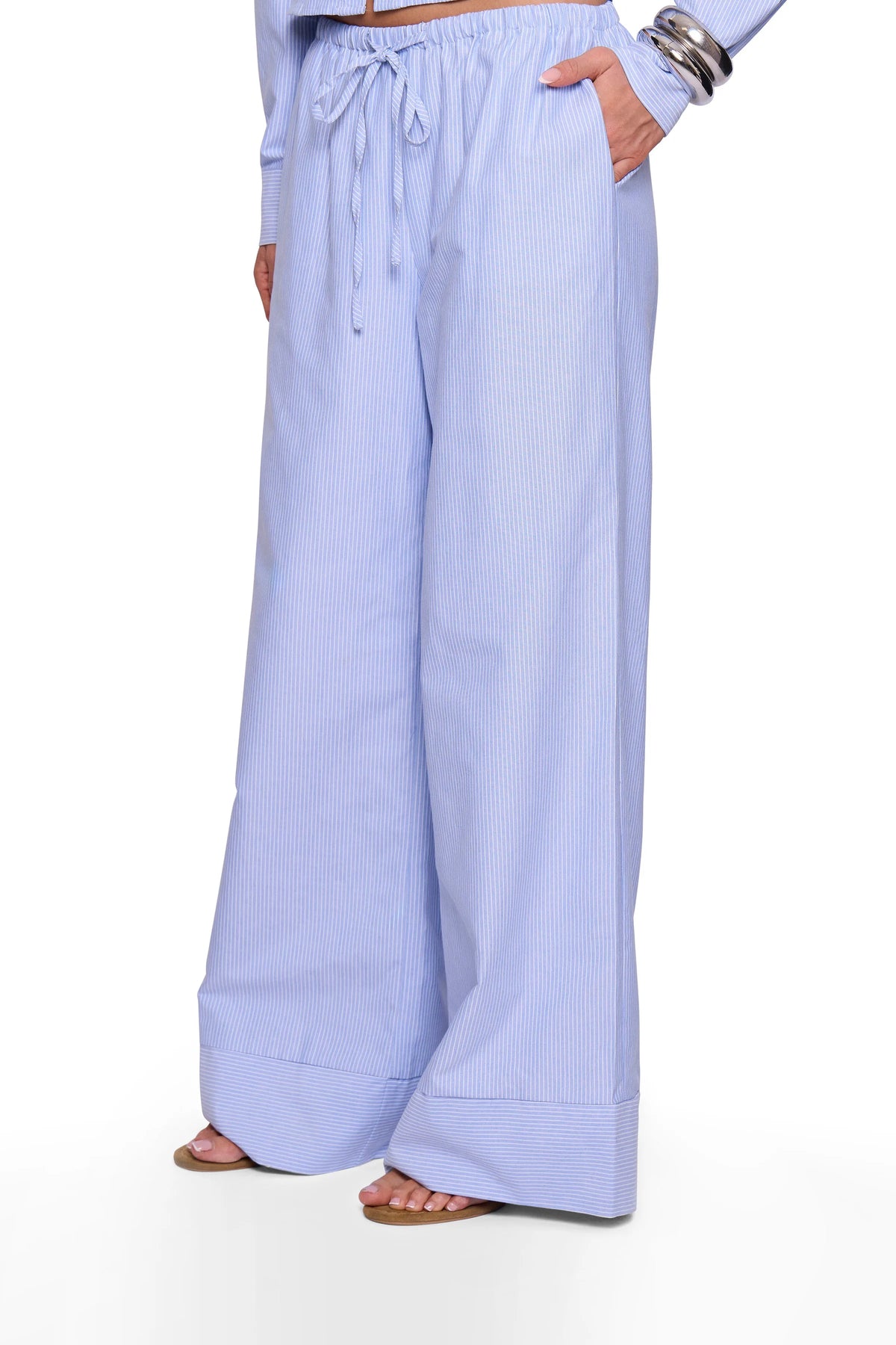 Blue Pinstripe Wide Trouser