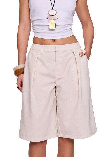 Oatmeal Linen Feel Bermuda Shorts