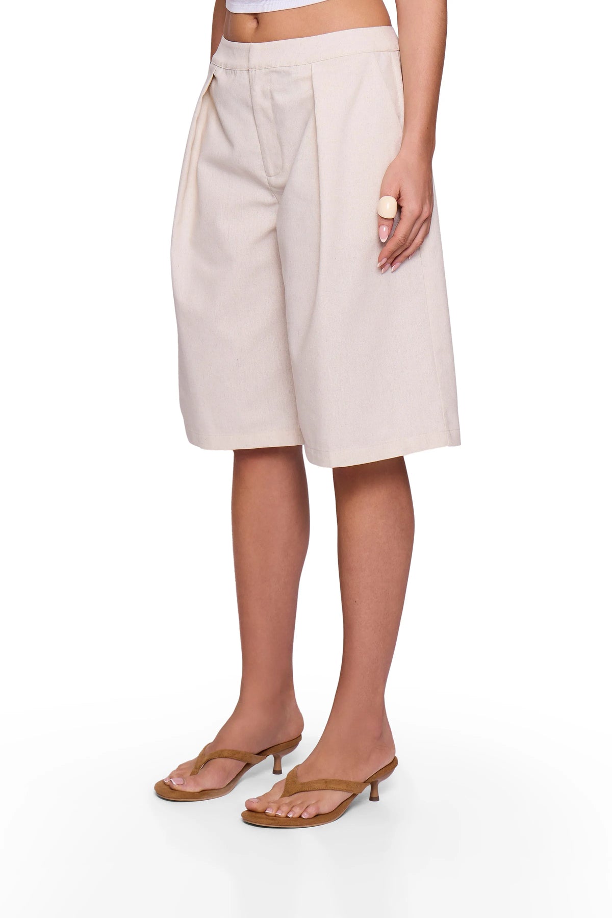 Oatmeal Linen Feel Bermuda Shorts
