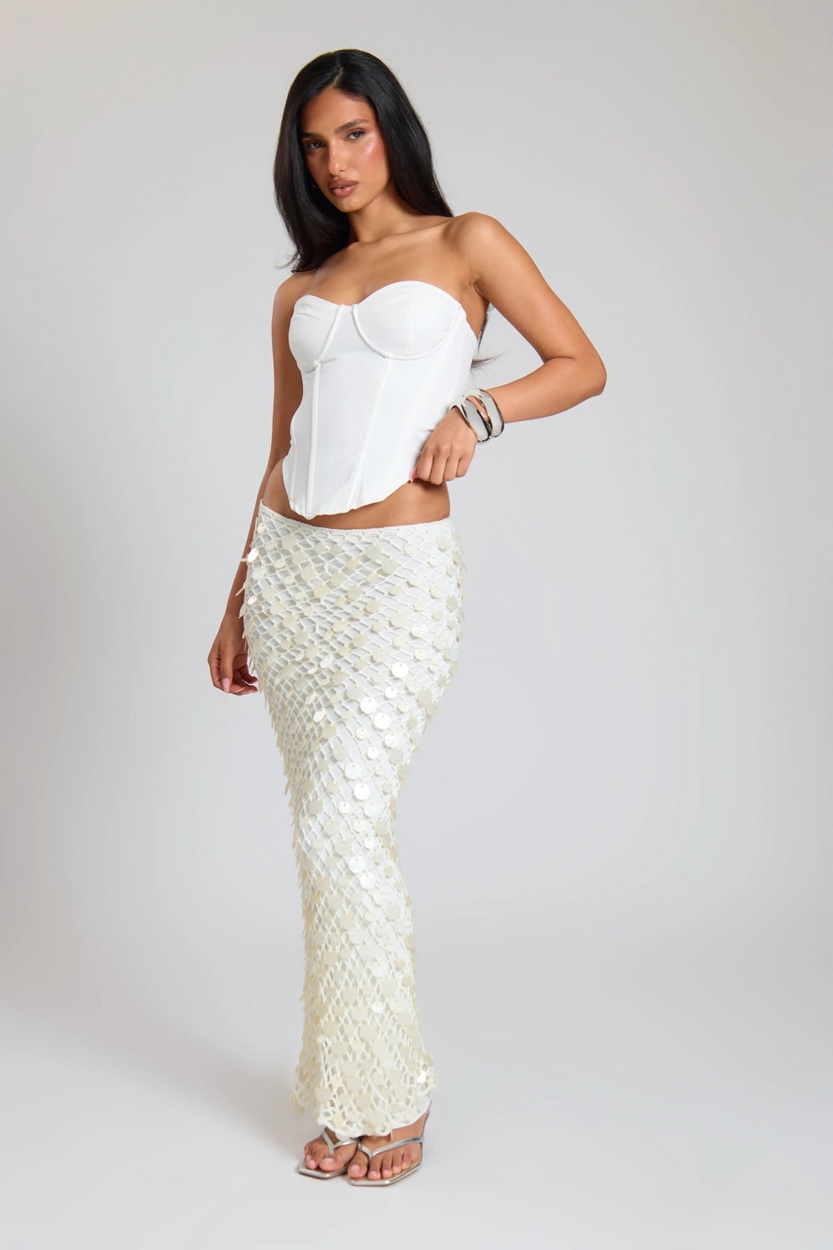 Cream Knit Shell Maxi Skirt