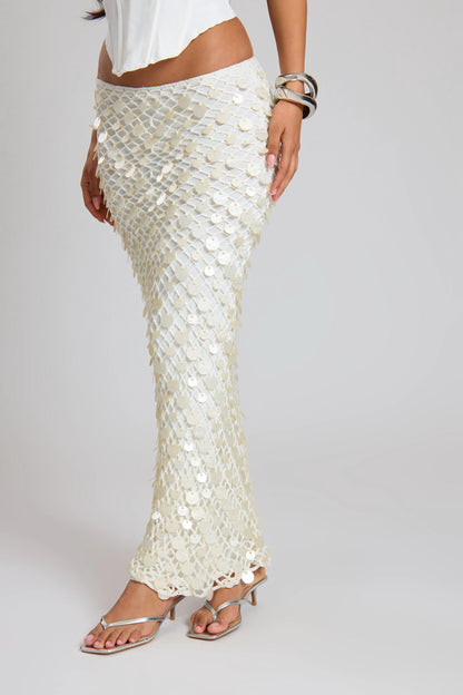 Cream Knit Shell Maxi Skirt
