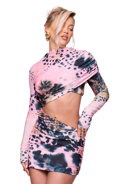 Pink Printed Mini Dress