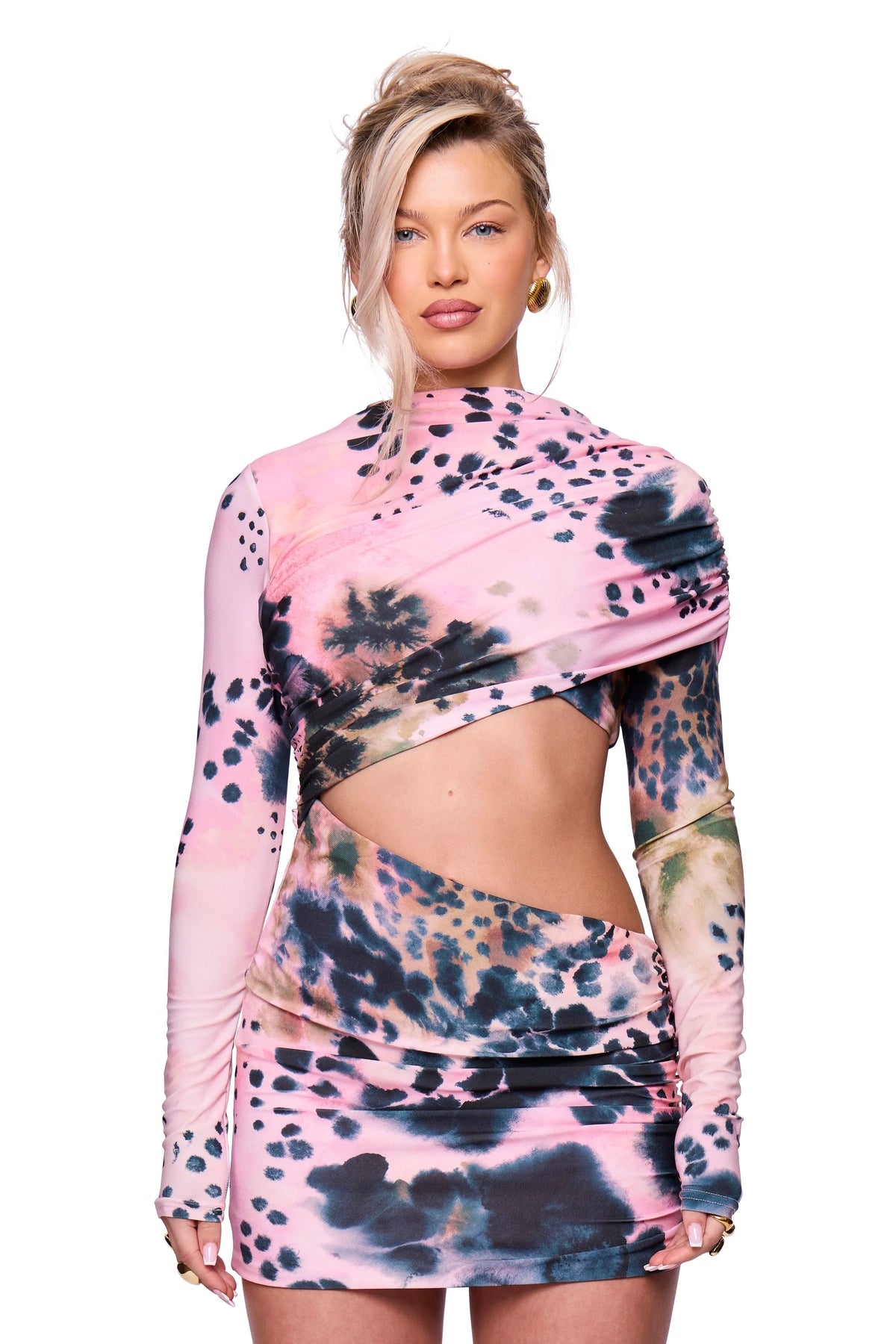 Pink Printed Mini Dress