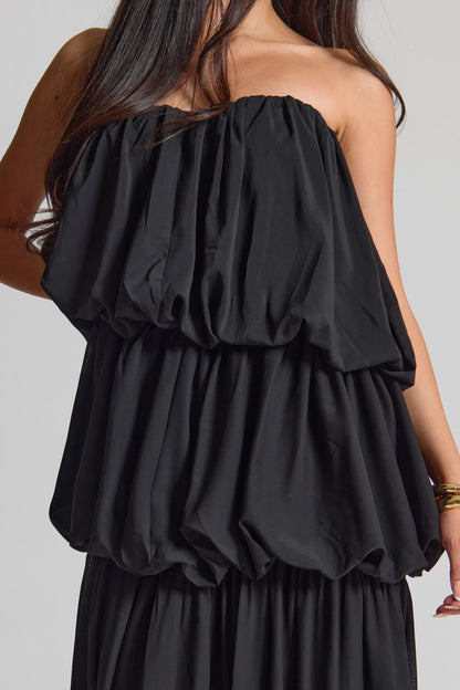Black Chiffon Ruched Maxi Dress