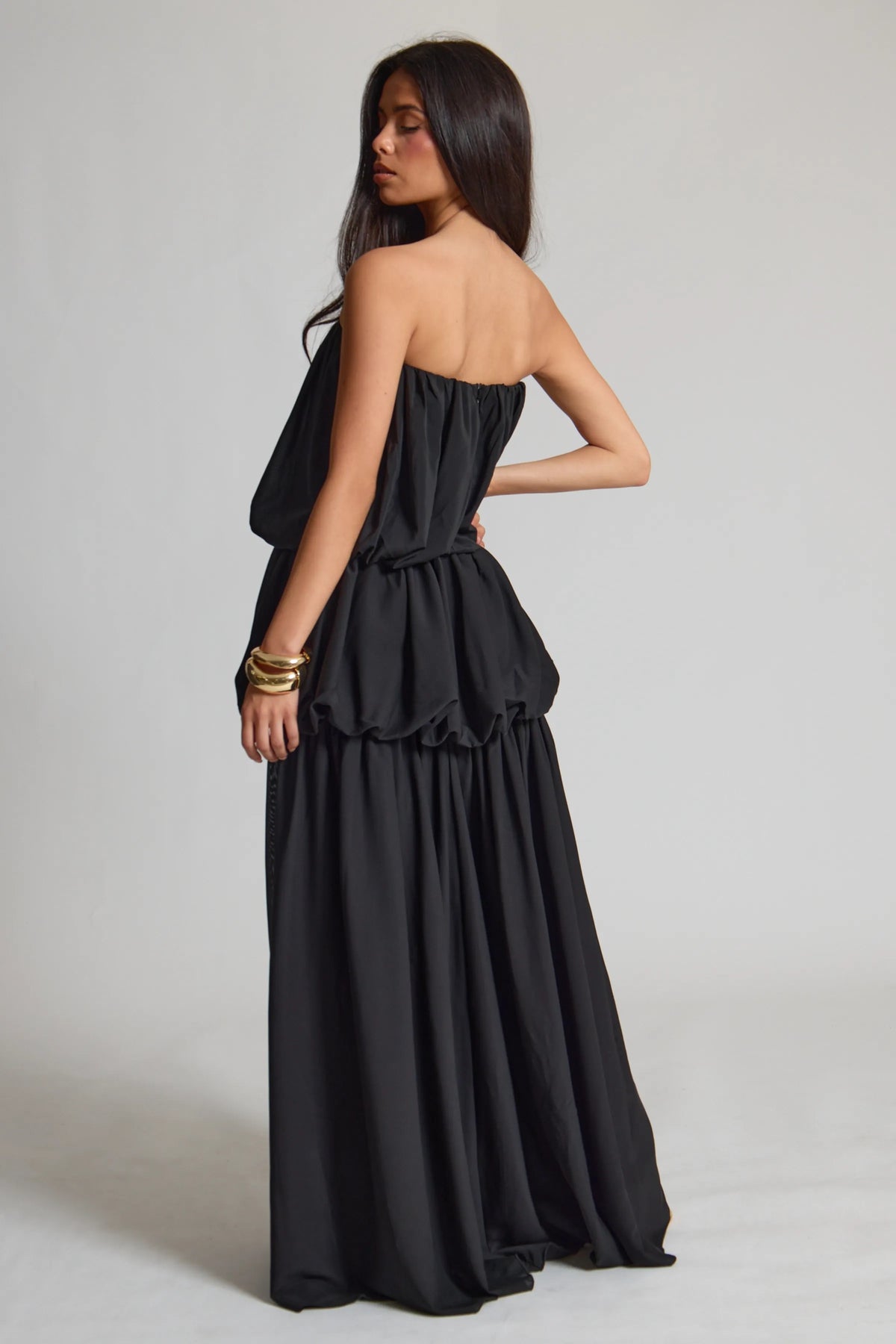 Black Chiffon Ruched Maxi Dress